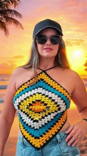 Cropped de crochê com 01 Square #crocheting #crochettutorial #croche #feitoamao #croche #crochê