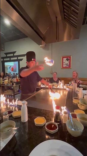 Explosive Hibachi Fire Show: Chef Dominates Blazing Grill Tricks! 🔥🍤#shorts #hibachi #hibachigrill