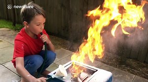 Children produce balls of fire using flour