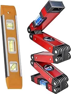 28 Inch Foldable Level Set, with 4 Small Level Bubble at 45°/90°/180°, and 9 Inch Torpedo Level for Multi Angle Measurement Tool. Suitable for Small Level Used by Households and Carpenters