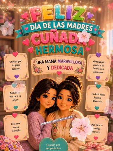 🌷✨ Feliz Día de las Madres, cuñada hermosa. 💖 Eres una mamá maravillosa, fuerte, dedicada y llena de amor. 🥹🌸 #FelizDíaDeLasMadres #Cuñada #dedicatoriasdelcorazón #10demayo #diadelasmadres