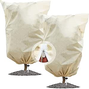 2 Packs Plant Covers Freeze Protection Jacket, 79" x 98", 2.2 oz Thick Frost Blankets for Outdoor Garden Plant Tree in Winter Cold Weather, Heavy Duty Reusable Frost Cloth Bags with Zipper Drawstring