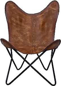 Shy Shy Brown Vintage Leather Arm Folding Chair/Genuine Antique Leather Butterfly Chair Home Décor/Handmade Chair (with Fold-able Stand) - Camping-Hiking-Chairs