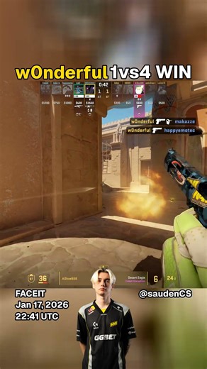 w0nderful - 1vs4 WIN | FACEIT CS2 Highlight | Jan 17, 2026 22:41 UTC | Anubis