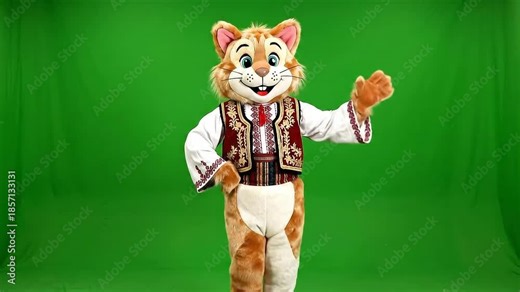 Mascot Costume Character in Traditional Outfit Waving Hand On Green Screen Background For Events And Promotional Videos