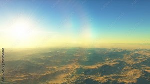 Mars landscape, 3d render animation of imaginary mars planet terrain and planets and starfield in a background. Science fiction animation.