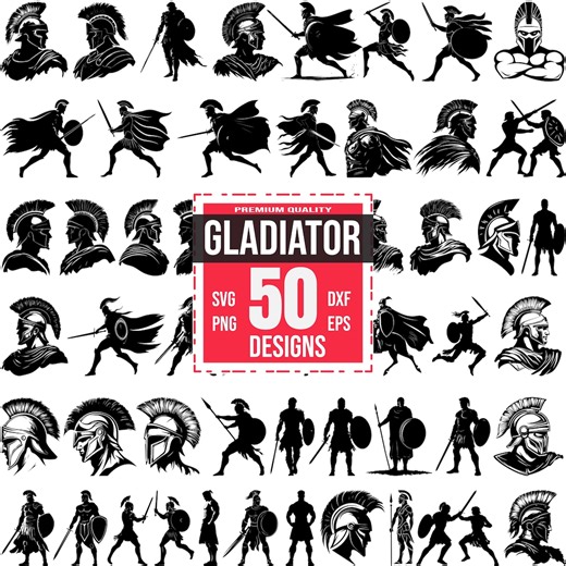 Gladiator SVG Bundle, 50 Spartan Warrior Silhouette Designs, Ancient Rome Clipart for Cricut, Knight, Greek Warrior Vector, Trojan Helmet - Etsy