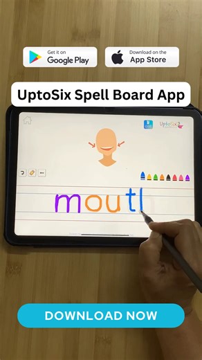 Teach spelling with Phonics and perfect your child's writing skills with the UptoSix Spell Board! UptoSix Spell Board App is an interactive Spelling Writing Practice App for Kids. Available now on Google Play Store and the App Store. Download Now anf try FREE! #SpellingPractice #PhonicsLearning #WritingSkills #EducationalApps #UptoSixSpellBoard #SpellBee #phonics | Phonics Reading