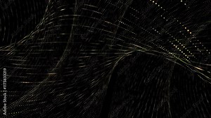 Abstract Golden Particle Wave on Black Background mesmerizing abstract design of flowing golden particles forming wave-like patterns against dark background, symbolizing elegance and modernity overlay