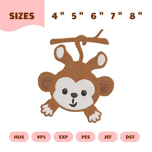 Monkey Embroidery Design, Cute Baby Monkey Embroidery File, Jungle Animal Embroidery, Safari Monkey Embroidery Design - Etsy