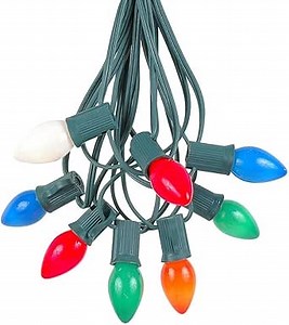 Novelty Lights C7 Multi Ceramic Christmas Light Set - Indoor/Outdoor String Lights - Opaque Bulbs - Green Wire - 25 Foot