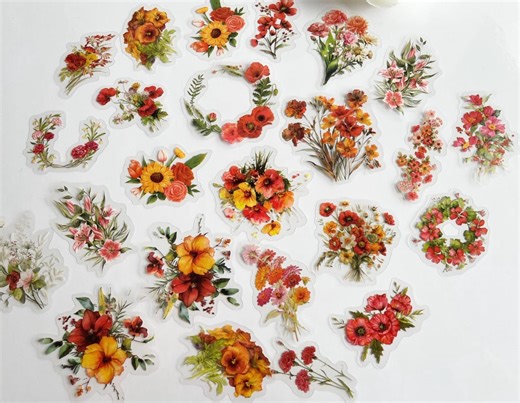 Warm Floral Sticker Set (20pcs) | Autumn Flower Stickers | Vintage Botanical Journal Stickers - Etsy