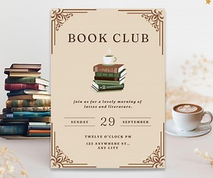 Cozy Elegant Book Club Invitation Canva Template | Customizable Digital Invite | Books and Coffee Party | Editable Invitation Template - Etsy