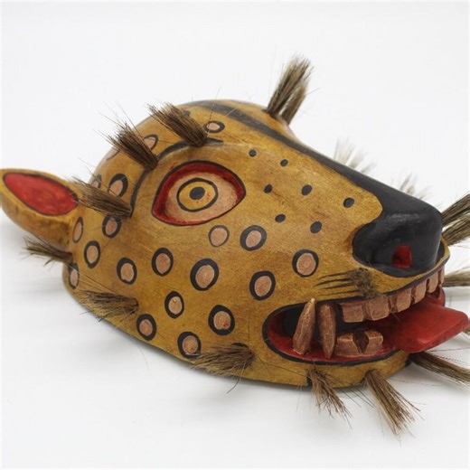Hand-painted Guatemalan Jaguar Mask: Carved Wood Wall Art, Traditional Folk Decor, Ritual Dance Costume - Etsy