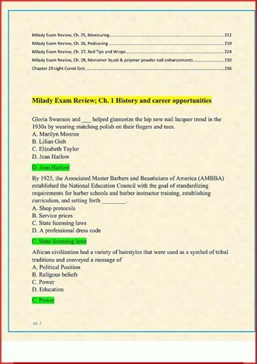 Cosmetology State Board Milady Exam Test Bank Chapters 1 To video