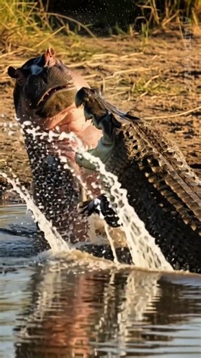 Crocodile vs Hippo | Brutal River Showdown Cinematic #trendingshorts #wildlifeshorts #youtubeshorts