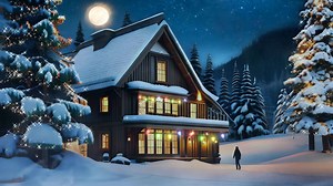 Download Ai generative, a house with lights on the roof and snow on the ground for free