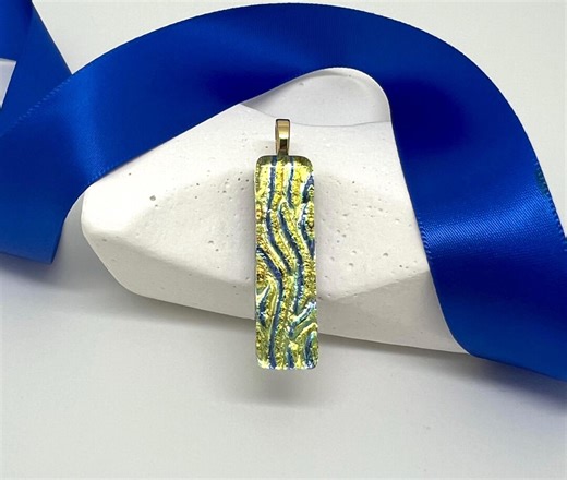 Handmade Dichroic Glass Pendant: Gold and Cobalt Blue Striped Jewelry - Etsy