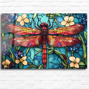 Dragonfly Tempered Glass Wall Art: Stained Glass Style, Nature Decor - Etsy