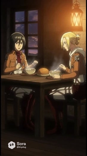 Chair Pet 🪑 | Mikasa Ackerman and Annie Leonhart supper time #giantess #mikasa #annie #anime #shrinking ￼ | Instagram
