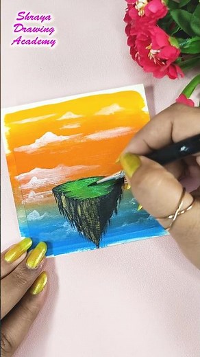 Floating Island | Easy Island Painting | Acrylic Painting for Beginners