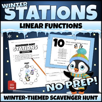 8th Grade Math Fun Winter Activity Linear Functions Review Stations Task Cards