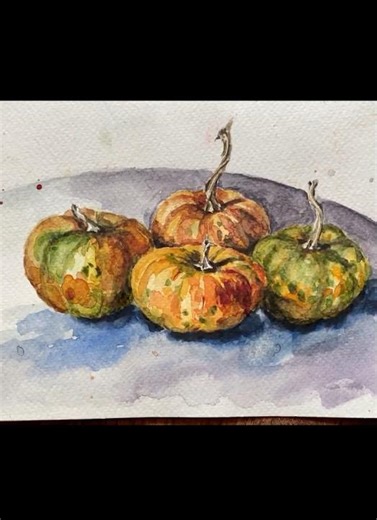 Relaxing Watercolor Autumn Pumpkins 🎨 ASMR (Jazz & Nature Sounds) .