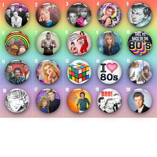 80's Pin Badge Buttons, 80 to Choose From! - Etsy UK