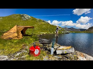 Solo Camping & Fishing at a Remote Mountain Lake | Catch & Cook