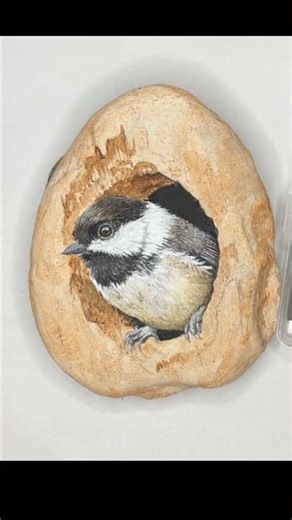 Painting a Chickadee on Stone | Satisfying Art Short #art #rockpainting #artprocess #rockart