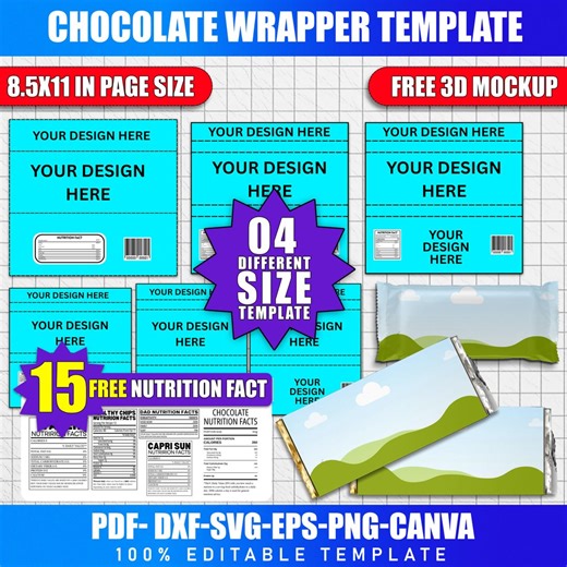 Chocolate Bar Wrapper Template | Editable Canva Candy Bar Label | Party Favor Wrapper Mockups Digital File - Etsy