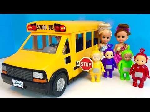 NEW TOY OPENING Yellow Playmobil LIGHT UP School Bus and TELETUBBIES!