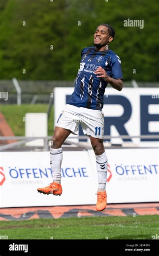 April 19, 2026, Marschwegstadion, Oldenburg, GER, RLN, VfB Oldenburg vs FC St.Pauli II U23, DFL regulations prohibit any use of photographs as image sequences and/or quasi-video, In the picture The jubilation of Aurel LOUBONGO-M`BOUNGOU (VfB Oldenburg #11 Stock Photo - Alamy