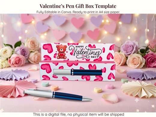 Valentine’s Pen Gift Box Template Editable Pen Box Packaging Valentine Favor Box, Classroom Gift, Pen Display, Personalized Pen Sleeve Box - Etsy