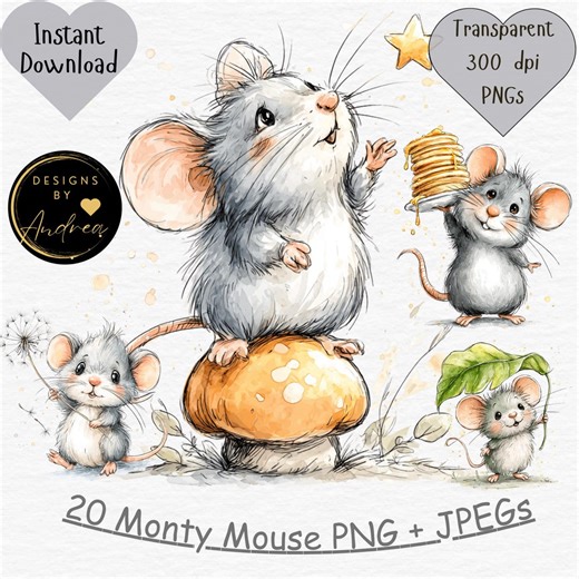 Monty Mouse Watercolor Clipart Bundle – Woodland Creatures Pngs   Jpegs (instant Download) - Etsy