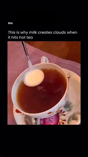 Electro Shift on Instagram: "When cold milk is poured into hot tea, it doesn’t mix instantly. Instead, it forms slow, cloud-like swirls because the two liquids have different temperatures and densities. The cooler milk is slightly denser, so it sinks first, creating visible streams. As the milk absorbs heat from the tea, it becomes lighter and rises, setting up gentle convection currents that circulate through the cup until both liquids reach the same temperature and fully mix. At the same time,