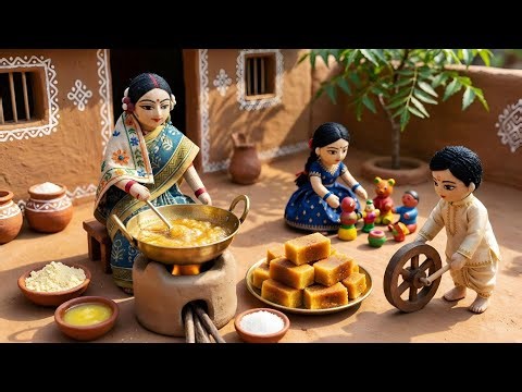 Miniature Doll Makes Perfect MYSORE PAK || Relaxing Indian Village ASMR