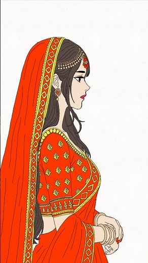 How to Draw an Indian Bride 👰 Easy Step-by-Step #Shorts Indian Bridal Drawing Tutorial 💍✨