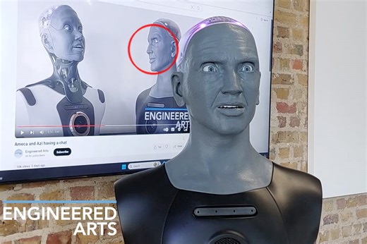 Engineered Arts' Azi Desktop AI Robot Reacts to Video of Itself