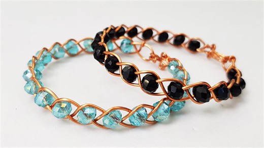 3 strand braid bracelet from copper wire and small crystal - How to make handmade jewelry 488