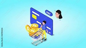 Woman using face recognition technology for payment