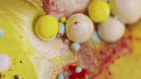 Ink splash. Acrylic paint water. Blur yellow blue red color round bright glitter bubble floating on abstract creative art background Stock Video Footage - Alamy