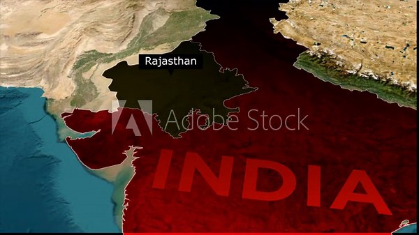 Rajasthan map highlight animation, India state location zoom, political map video, geographic region highlight, satellite earth view animation