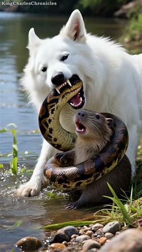 Python Attacks Capybara… But Then King Charles Arrives 🐍🐶💥 #shorts #dog #capybara #snake