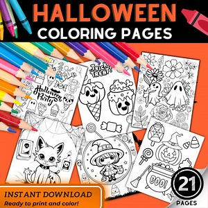 Pages de coloriage d’Halloween pour les enfants - Pages à colorier - Livre de coloriage d’Halloween imprimable - Fantômes, citrouilles, sorcières, PDF & PNG Télécharger - Etsy France