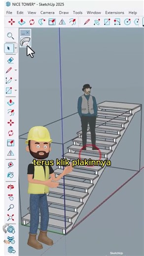 Cara cepat membuat tangga putar di sketchup #sketchup3d #triksketchup #fypシ゚ #sketchuptutorial