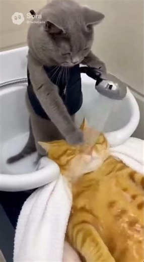 Crazy CAT Washes Its Own Hair? #funny