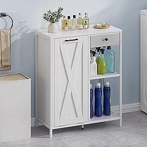 DWVO Tilt Out Laundry Hamper, Modern Storage Cabinet for Laundry Room, Bathroom, White