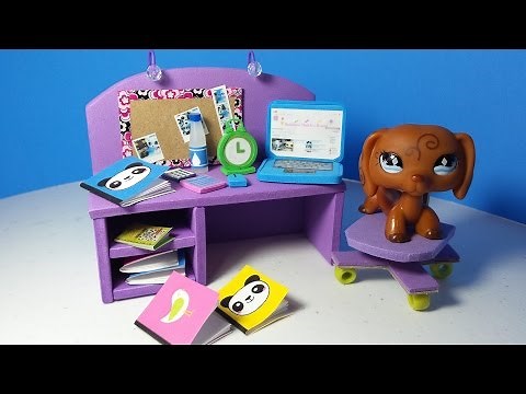 DIY LPS Doll Computer Desk PLUS Accessories (Alarm Clock, Notebooks, Calculators)