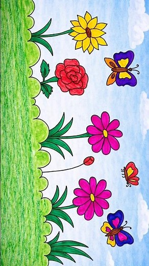 Garden Drawing #drawing #bestscenery #painting #drawingvideo #scenery #simpledrawing